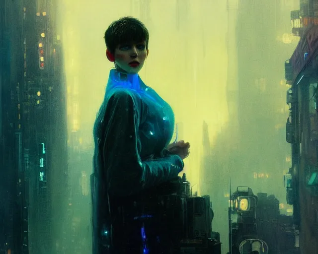 Image similar to 2 0 1 8 blade runner movie still girl look at the cityscape from roof perfect face fine realistic face pretty face neon puffy jacket blue futuristic sci - fi elegant by denis villeneuve tom anders zorn hans dragan bibin thoma greg rutkowski ismail inceoglu illustrated sand storm alphonse mucha