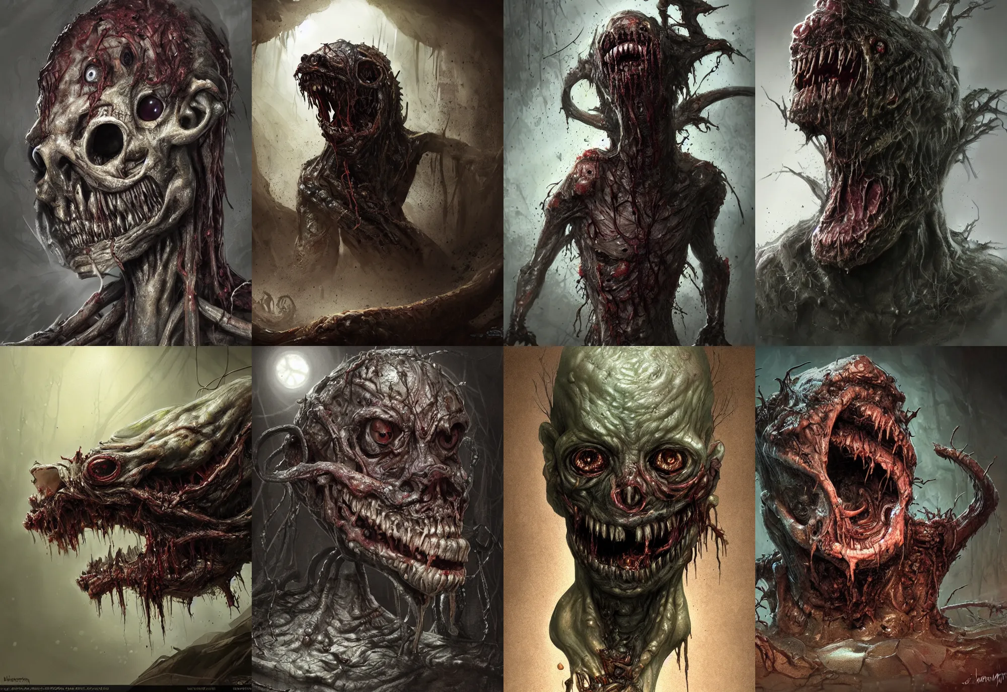 creature bust, horror, concept art, doom 3