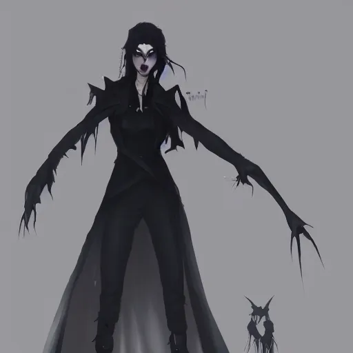 Image similar to female goth human vampire witch in the style of greg rutkowski, makoto shinkai, trending on artstation, character design, concept art, pretty face, forward facing, highly detailed, digital art