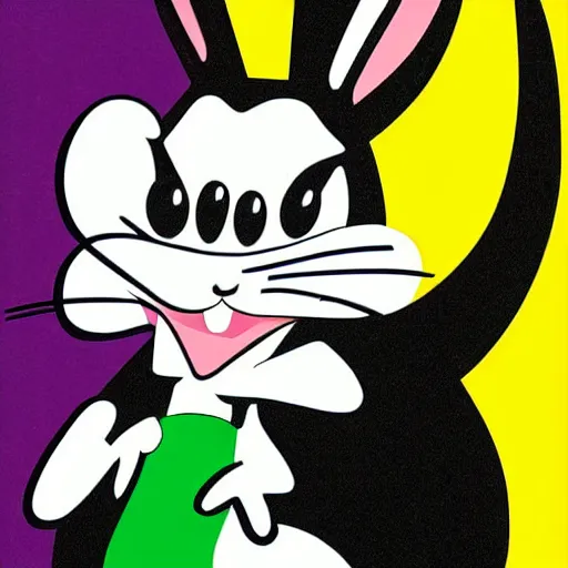 Prompt: contemporary graphic design portrait of bugs bunny in a cow costume, by paul rand