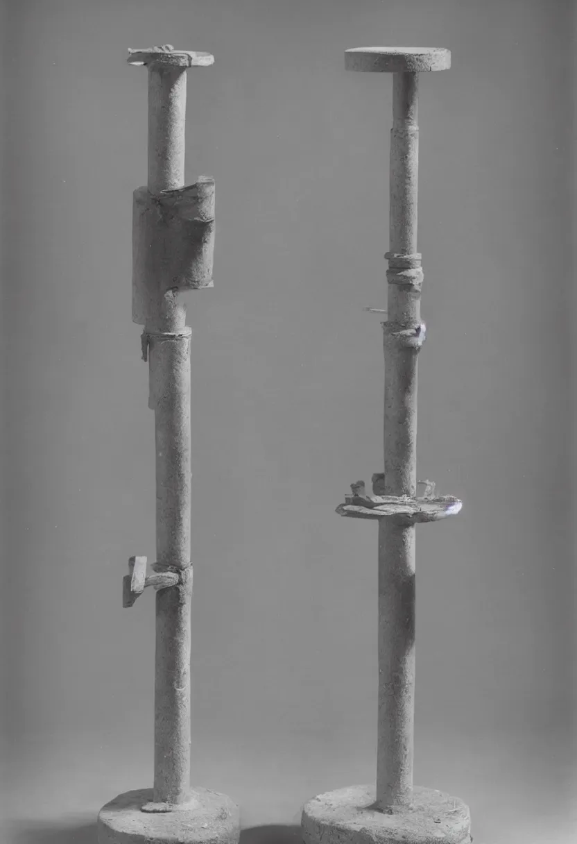 Prompt: In Advance of the Broken Arm by Marcel Duchamp, simple readymade object on a pedestal, courtesy of Centre Pompidou, archive photography by Richard Avedon