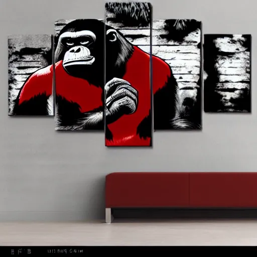 Image similar to bored ape nft, red black white art style, gorilla, 4 k