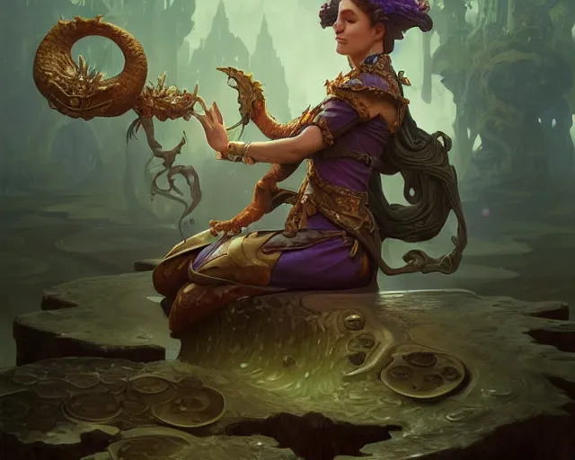 Image similar to a magic potion that changes the consumer into a toad, deep focus, d & d, fantasy, intricate, elegant, highly detailed, digital painting, artstation, concept art, matte, sharp focus, illustration, hearthstone, art by artgerm and greg rutkowski and alphonse mucha