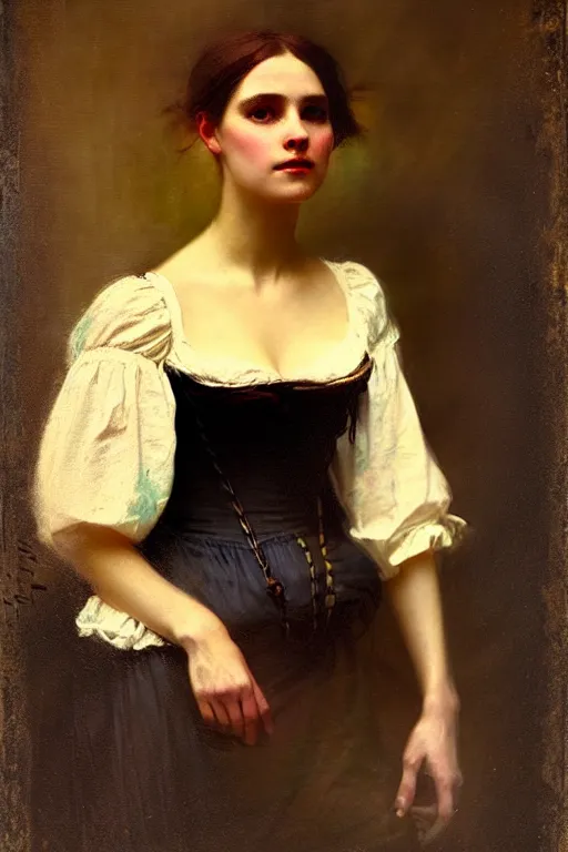 Image similar to soft colorsphotograph imax and solomon joseph solomon and richard schmid and jeremy lipking victorian loose genre loose painting full length portrait painting of pretty barmaid pirate wench disney