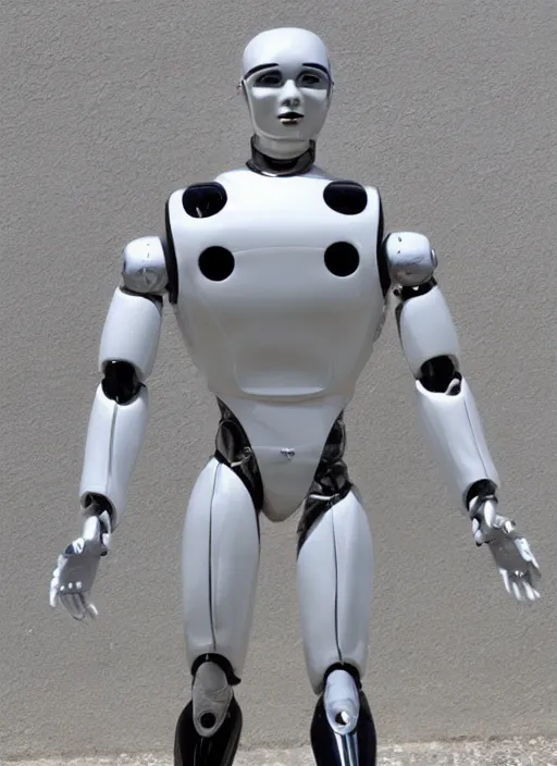 Image similar to 'futuristic blanco ceramic humanoid robot macho guapo with a handsome face and muscular body'