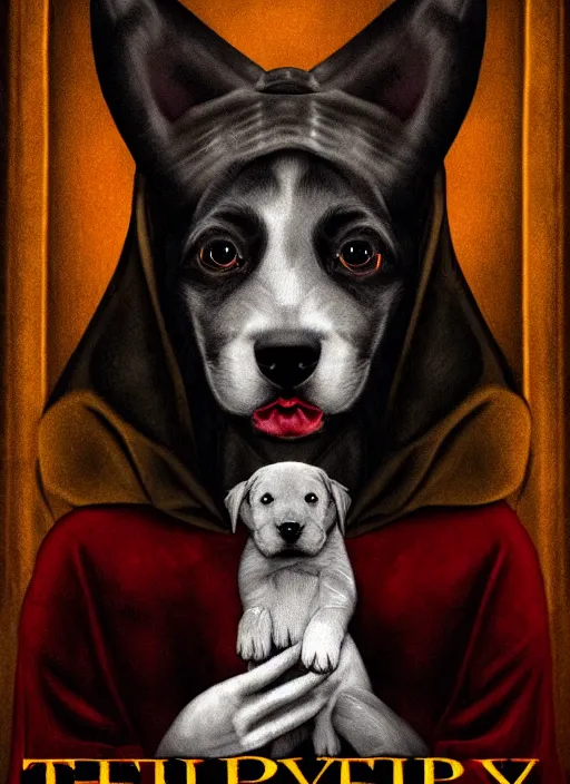 Image similar to the puppy, a character portrait by master of the legend of saint lucy, movie poster, pixabay contest winner, gothic art, grotesque, demonic photograph, macabre