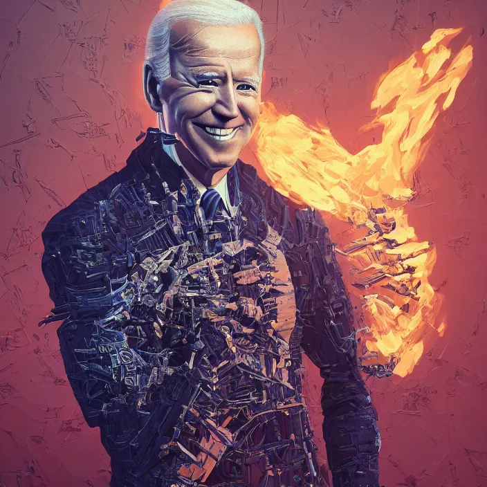 Image similar to portrait of joe biden as skeleton. burning distortions. intricate abstract. intricate artwork. by Tooth Wu, wlop, beeple, dan mumford. octane render, trending on artstation, greg rutkowski very coherent symmetrical artwork. cinematic, hyper realism, high detail, octane render, 8k, iridescent accents