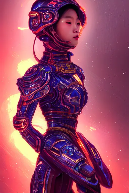 Image similar to portrait futuristic wuxia armor heroine Girl with thunder and fire sparkles and starlight, fighting in future cyberpunk beijing rooftop , ssci-fi, fantasy, intricate, very very beautiful, elegant, human structure, neon light, highly detailed, digital painting, artstation, concept art, smooth, sharp focus, illustration, art by tian zi and WLOP and alphonse mucha