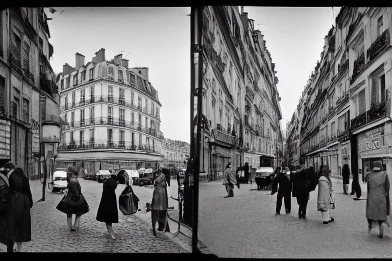 Prompt: vintage black and white street photography of paris by henri cartier - bresson