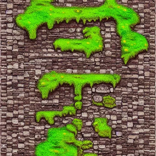 Image similar to digital hand painted dungeon rock brick with moss tile textures, digital art, fantasy, behance, pinterest, deviantart, artstation, design, rpg, detailed, digital art, incredible, digital painting