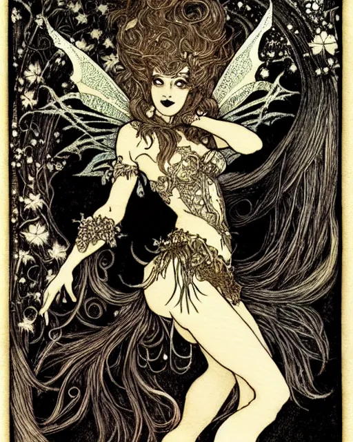 Image similar to burlesque fairy, fantasy character portrait, ultra realistic, concept art, intricate details, art nouveau, japanese woodblock, cinematic, highly detailed by arthur rackham