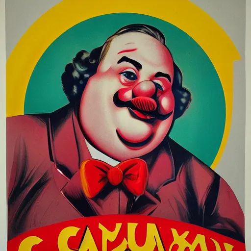 Image similar to fat communist clown portrait, soviet propaganda poster, vivid colors