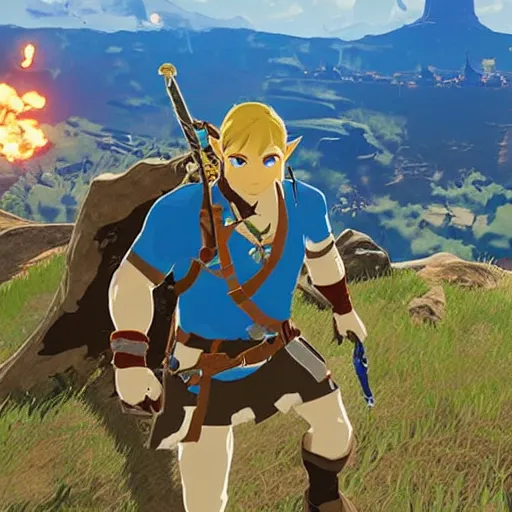 Image similar to screenshot from zelda breath of the wild game dwayne the rock johnson as zelda breath of the wild character