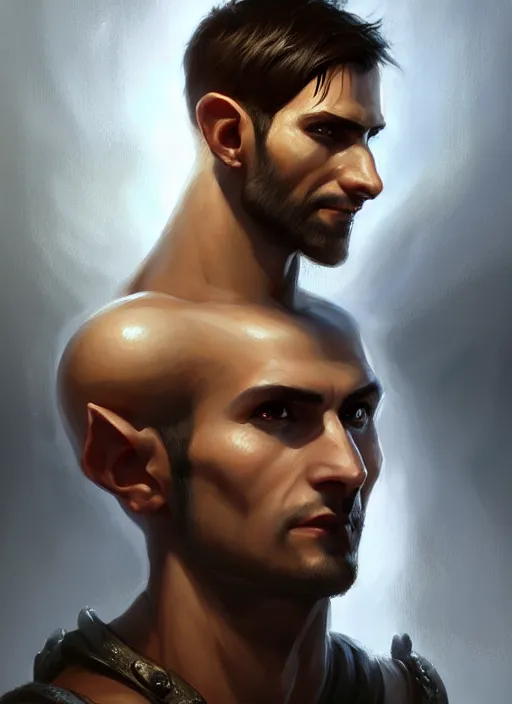 Image similar to a _ fantasy _ style _ portrait _ painting _ of light brown argentinian male short black hair defined very chiseled facial features long face big ears, rpg dnd oil _ painting _ unreal _ 5 _ daz. _ rpg _ portrait _ extremely _ detailed _ artgerm _ greg _ rutkowski _ greg