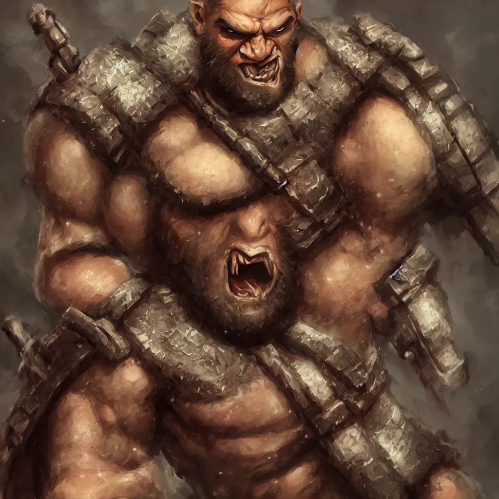 Prompt: half orc barbarian handsome featured on artstation