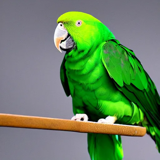Image similar to a photo of a very fat green parrot.