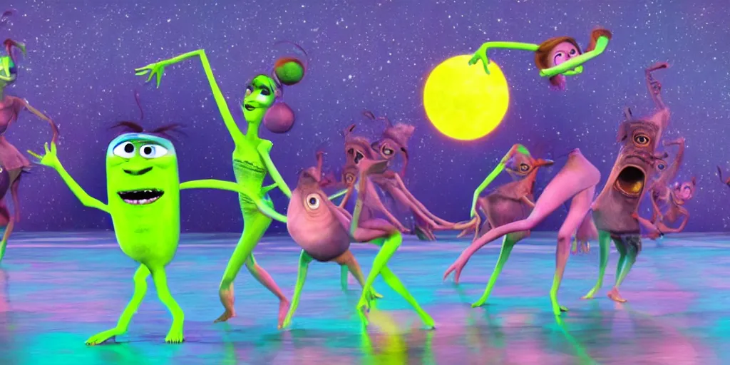 Image similar to total solar lunar eclipse occult monsters inc dance ritual, detailed facial expression, surrealism aesthetic