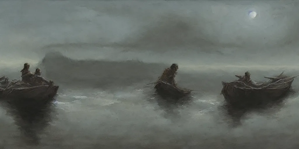 Image similar to river, gloomy, beksinski, artstation, greg rutkowski, denis sarazhin, james gurney