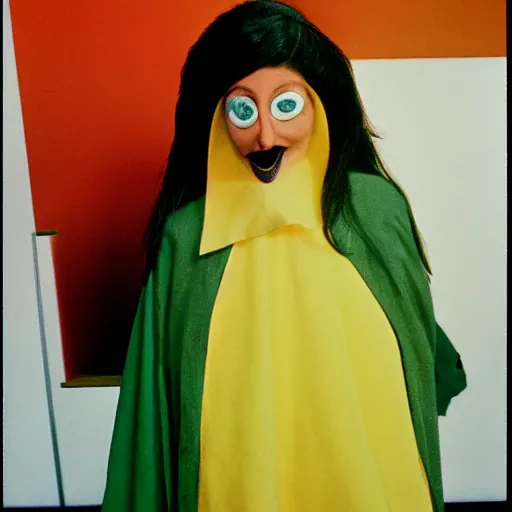 Image similar to Still from a children's television show about a woman dressed as a nostril, color 1980