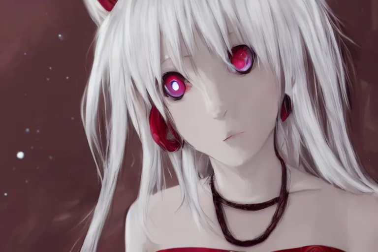 Image similar to white hair, red eyes, two little horn on the head, anime style, anime girl, sketch, 4k