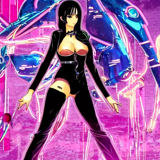 Prompt: nico robin is a cyberpunk cyborg