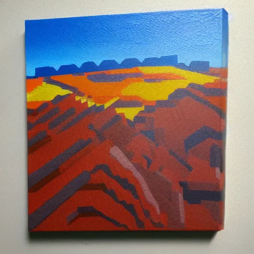 Image similar to minecraft landscape, painting, acrylic