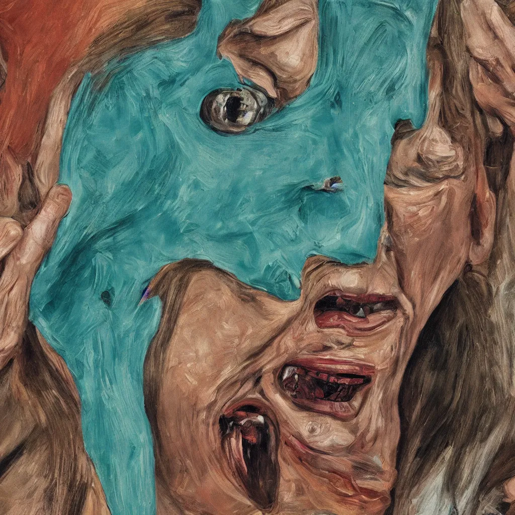 Image similar to high quality high detail painting by lucian freud, jenny savile, scream, turquoise, hd