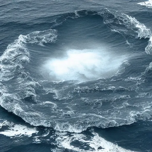 Prompt: giant anomalous construct in the middle of a violent stormy ocean