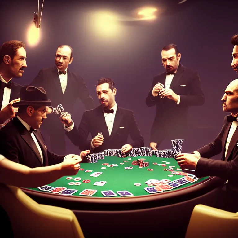 Image similar to Three mafiosi playing poker in open cosmos, star systems are visible in the background. Extremely high details, realistic, fantastic octane render, cinematic, hyperrealism, 8k, masterpiece