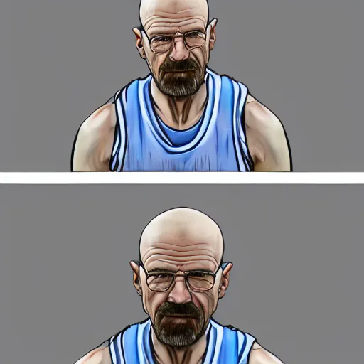 Image similar to walter white wearing adidas track suit and playing basketball, 8 k, photorealistic