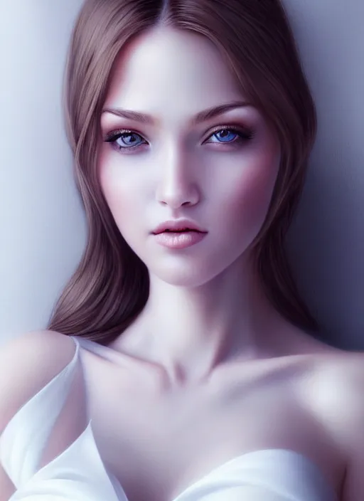 Prompt: a gorgeous female photo, professionally retouched, soft lighting, realistic, smooth face, full body shot, white dress, perfect eyes, wide angle, sharp focus on eyes, 8 k high definition, insanely detailed, intricate, elegant, art by artgerm, snowy winter