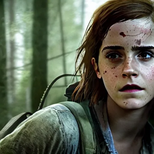 Image similar to emma watson as ellie in the movie adaptation of the last of us, directed by david yates, movie still