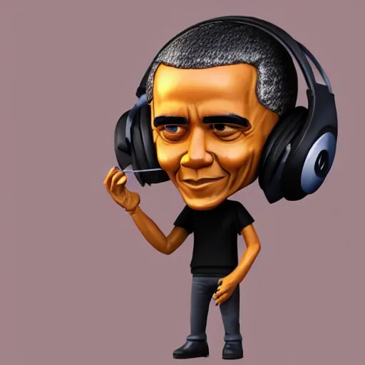 Image similar to 3d render of obama as a cute chibi figurine DJing with headphones, blender, artstation