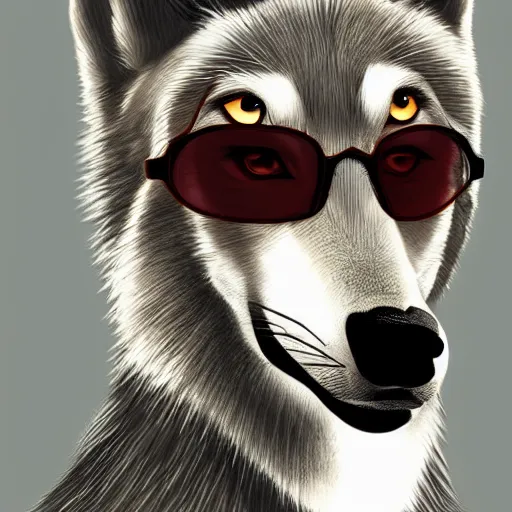 Prompt: a handsome wolf wearing a turtleneck and glasses; digital art