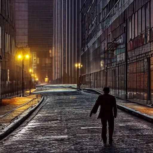 Image similar to a man alone in a city by andreev alex