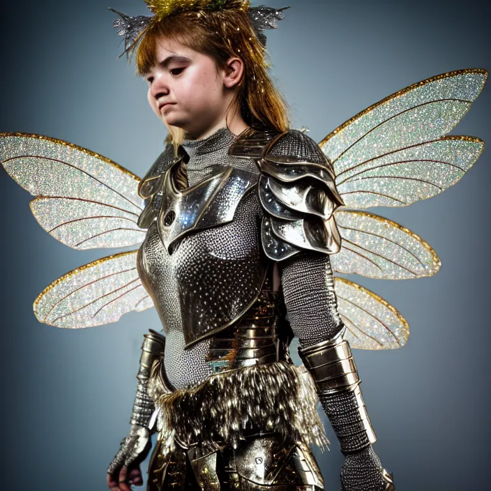 Image similar to full body photo of a fairy warrior wearing sparkly armour, highly detailed, 4 k, hdr, smooth, sharp focus, high resolution, award - winning photo