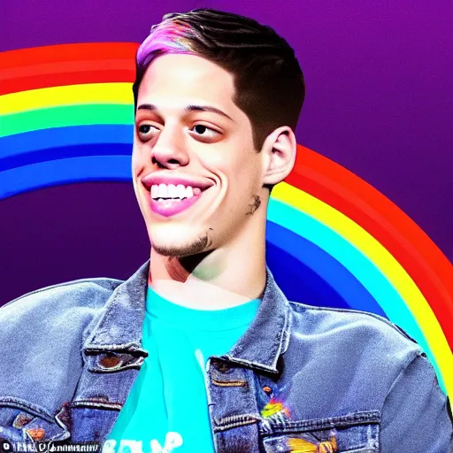 Prompt: pete davidson having a dream about that one time he was riding a unicorn in the clouds and the horse had the right amount of legs and it was pretty, the girls love rainbows, pete davidson loves everyone