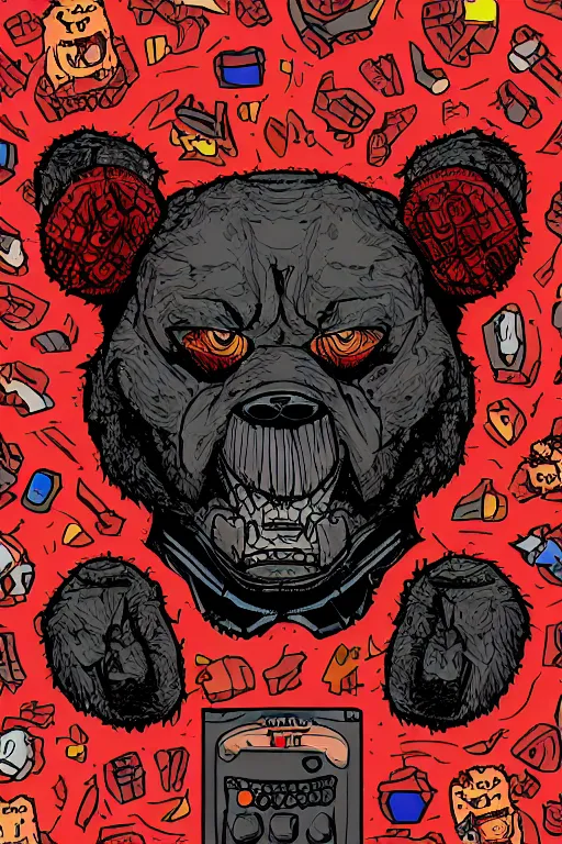 Image similar to in the style of max prentis and deathburger and laurie greasley a vector e-sports sticker portrait of an evil teddy bear, highly detailed, colourful, 8k wallpaper