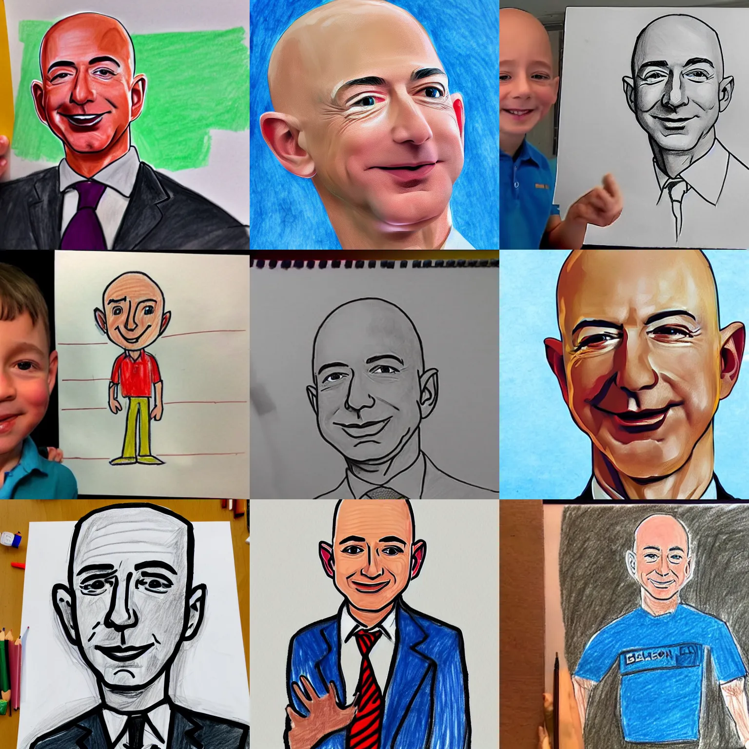 Prompt: four year old child's drawing of jeff bezos