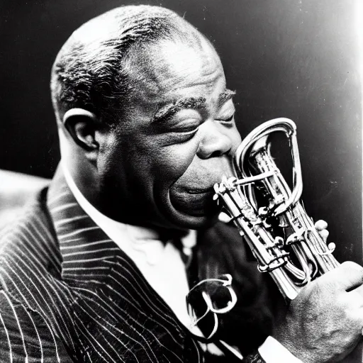 Image similar to louis armstrong holding a big hairy spider to his lips like a trumpet