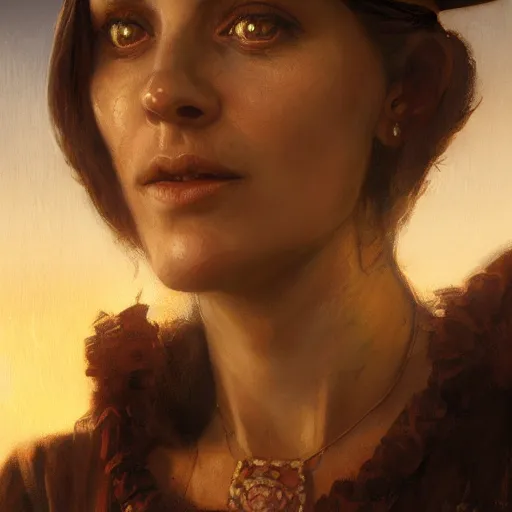 Image similar to renaissance italian fortune teller, armitage, closeup portrait, sunset, gorgeous view, depth, painted by seb mckinnon, high detail, digital art, painted by greg rutkowski, trending on artstation