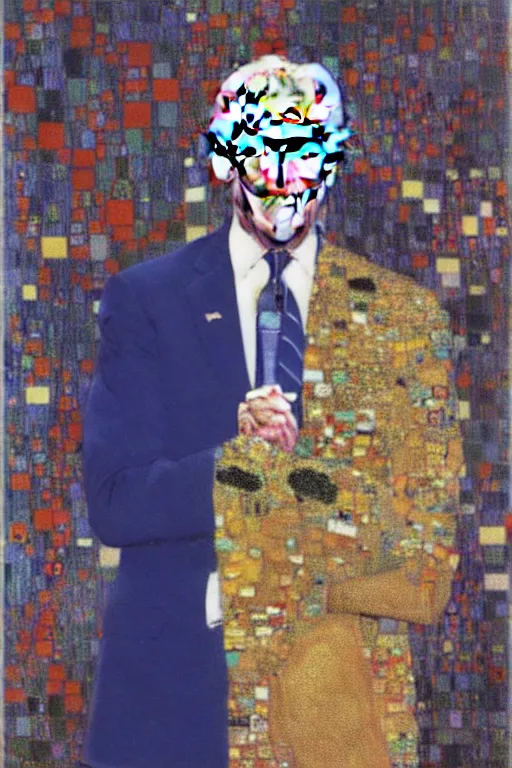 Prompt: joe biden, painting by gustav klimt