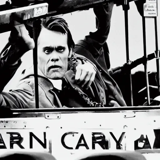 Prompt: jim carrey on a cablecar