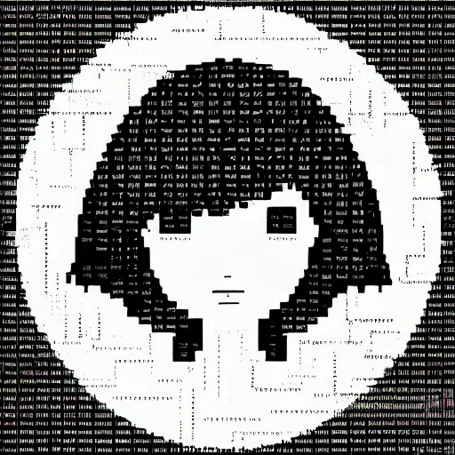 Image similar to anime girl in ascii art style, terminal text, contrasting colors, black background