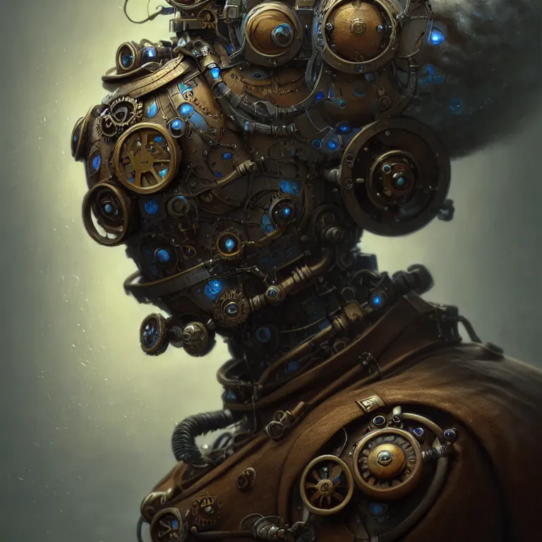 Image similar to steampunk robot blizzard, 3 d model, unreal engine realistic render, 8 k, micro detail, intricate, elegant, highly detailed, centered, digital painting, artstation, smooth, sharp focus, illustration, artgerm, tomasz alen kopera, wlop