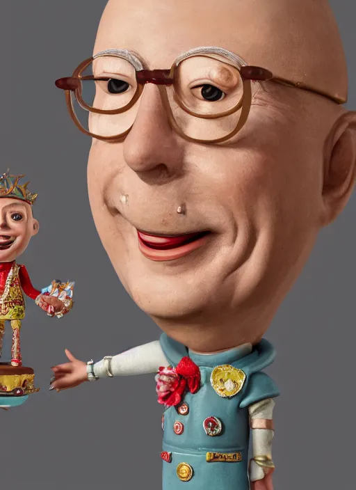 Prompt: closeup face profile portrait of tin toy klaus schwab as a fairytale prince wearing a crown eating cakes, depth of field, zeiss lens, detailed, symmetrical, centered, fashion photoshoot, by nicoletta ceccoli, mark ryden, lostfish, breathtaking, 8 k resolution, extremely detailed, beautiful, establishing shot, artistic, hyperrealistic, octane render