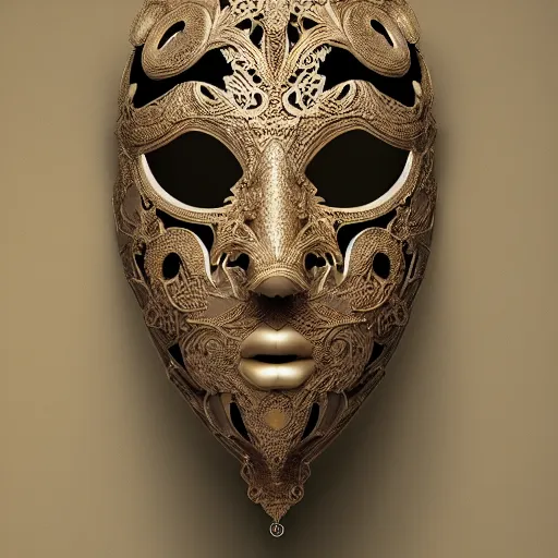 Image similar to an elaborate intricate mask made of wind, rendered in octane, behance hd, bokeh backdrop