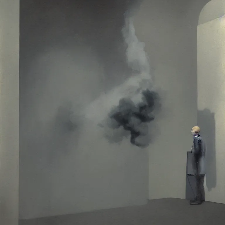 Prompt: man made out of smoke, ghost, , painted by Edward Hopper, painted by James Gilleard, airbrush