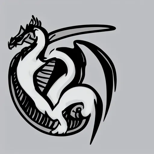 Image similar to an image on a white background of a very cute small dragon with well-designed head, logo, ink