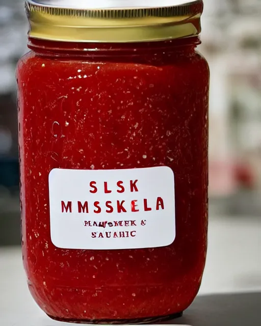 Prompt: elon musk!!! stuck!!! in a jar of strawberry jam